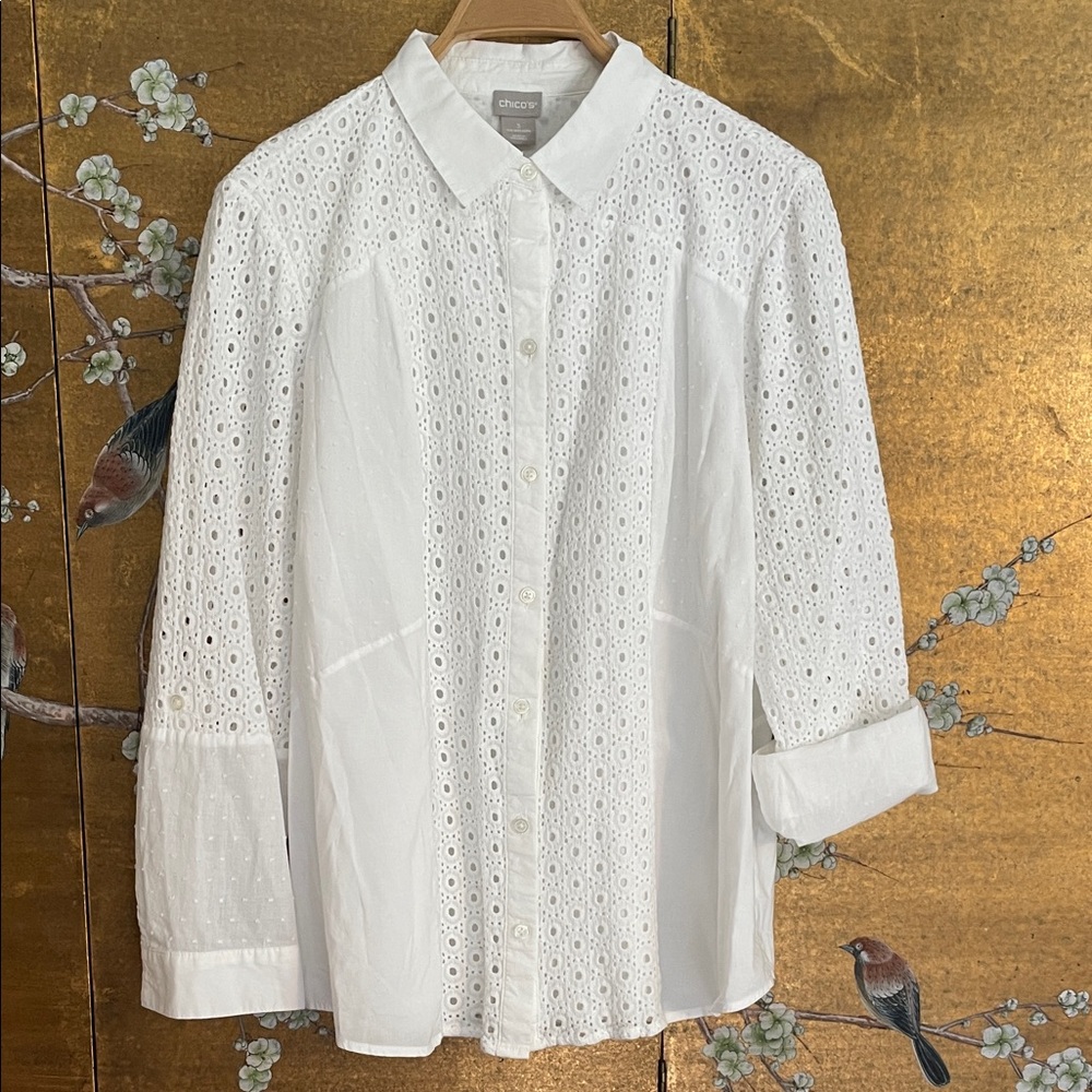 Chico's like new, 100% cotton eyelet top/ light jacket, cottagecore, summer